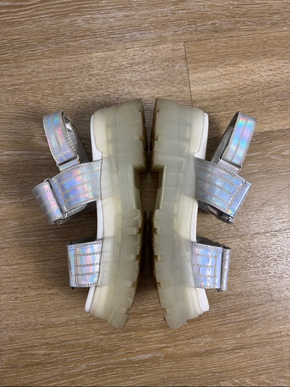 Dolls Kill Buffalo Transparent Iridescent Metallic Velcro Aspha SND Sandals 40 - Picture 6 of 12